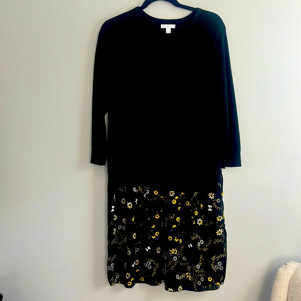 New York & Co Dress Women's L Floral Black Upper Knit Casual